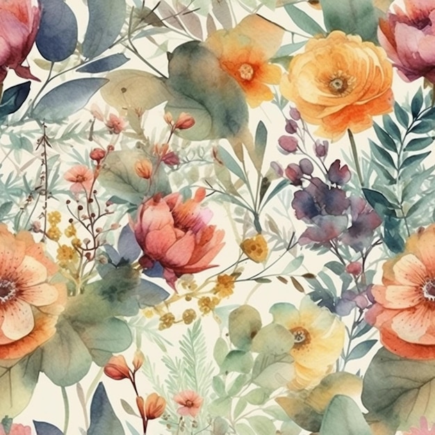 A watercolor floral pattern with flowers.