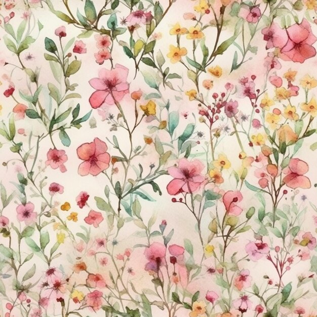 A watercolor floral pattern with flowers.