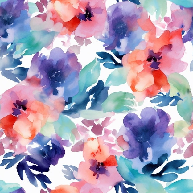 A watercolor floral pattern with flowers.