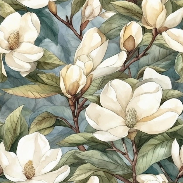 watercolor floral pattern with magnolia flowers