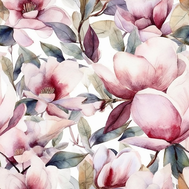 watercolor floral pattern with magnolia flowers