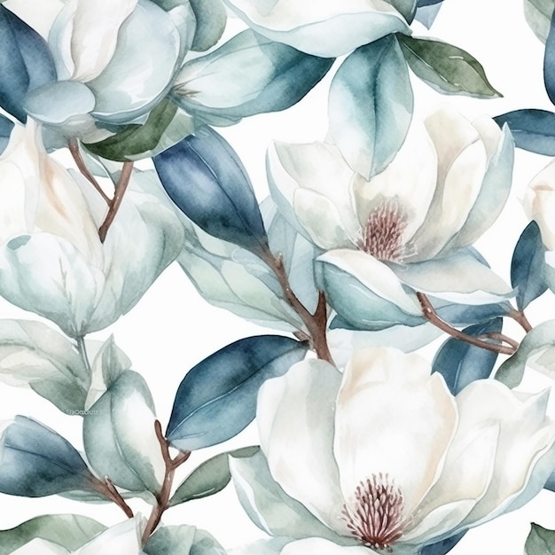 watercolor floral pattern with magnolia flowers