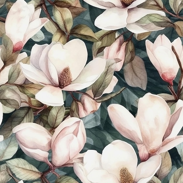 watercolor floral pattern with magnolia flowers