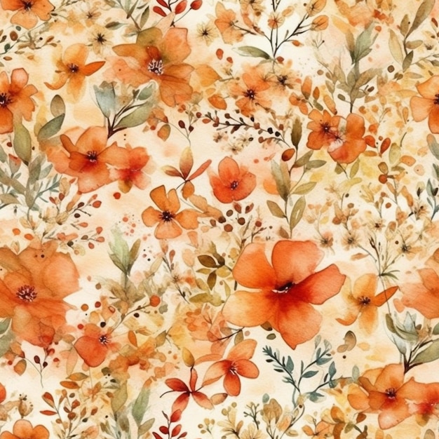 A watercolor floral pattern with orange flowers.