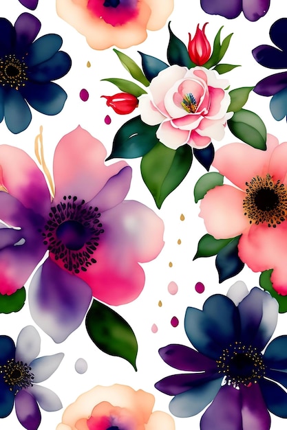 Watercolor floral seamless border