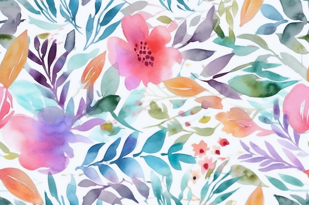 Watercolor Floral Seamless Pattern Ai generative