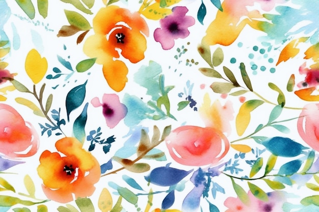 Watercolor Floral Seamless Pattern Ai generative