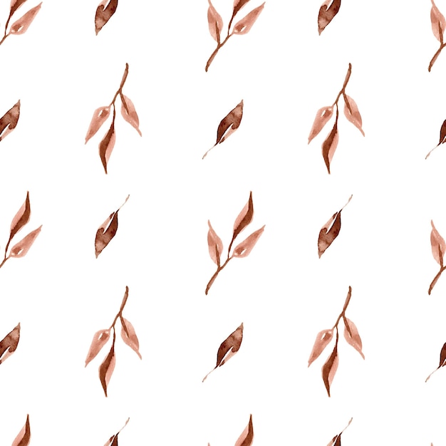 Watercolor floral seamless pattern Brown boho leaves