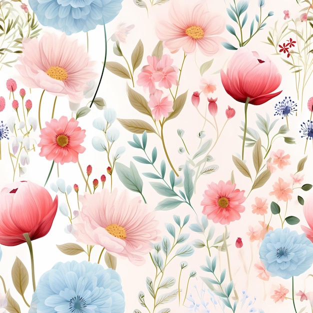 Watercolor floral seamless pattern happy and peaceful