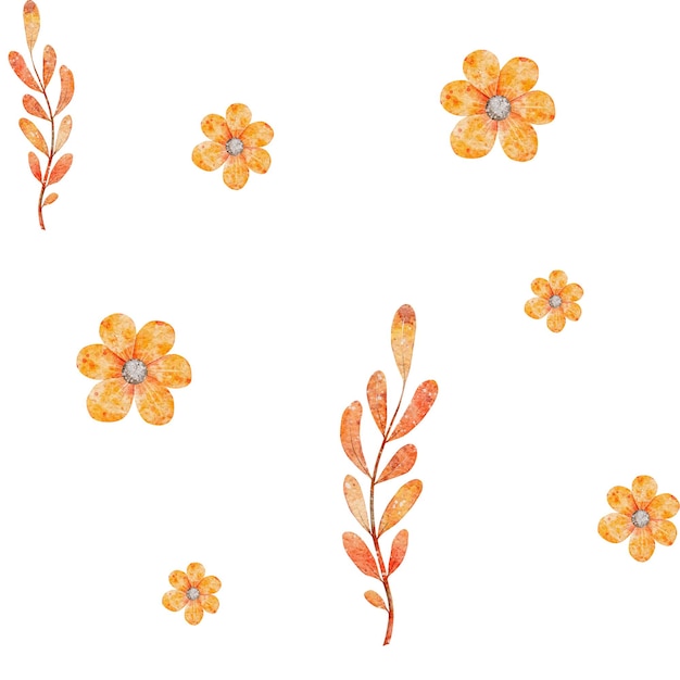 사진 수채화 꽃 원활한 패턴 오렌지 추상 꽃 흰색 배경에 인쇄