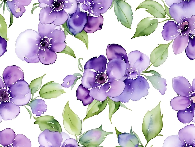 Watercolor floral seamless pattern with abstract purple flowers Generative Ai