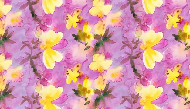 Watercolor floral seamless pattern with blurred pink lilac flowers