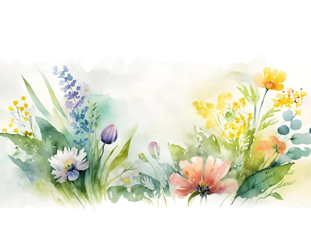 Watercolor floral seamless pattern with colorful wildflowers