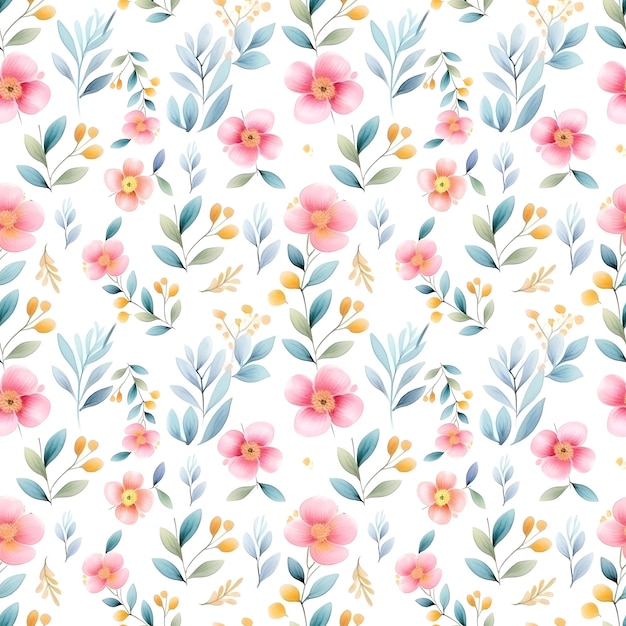 watercolor floral seamless pattern with a few types with white background