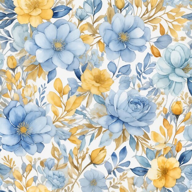 Watercolor Floral Seamless Pattern with Leaves