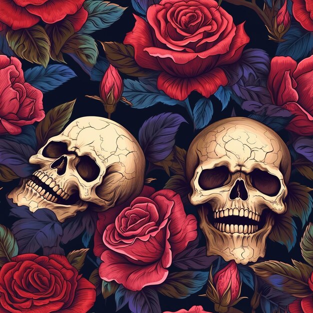 Watercolor floral skull pattern