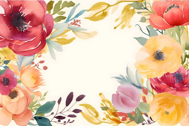 Watercolor floral stationery illustration spring flowers circleshaped on a white background Generative AI