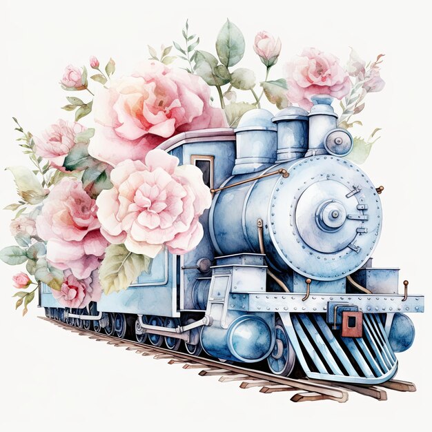 Foto clipart del treno floreale ad acquerello