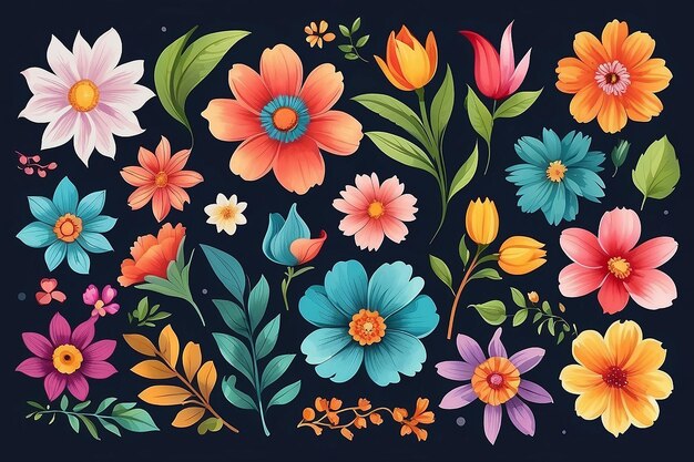 Watercolor Floral Vector arts Colorful Flower collection