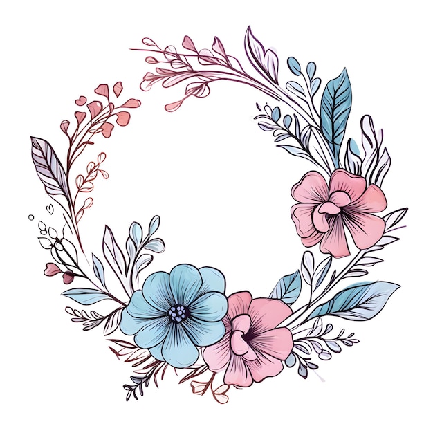 Photo watercolor_floral_wreath_continuous_line_art