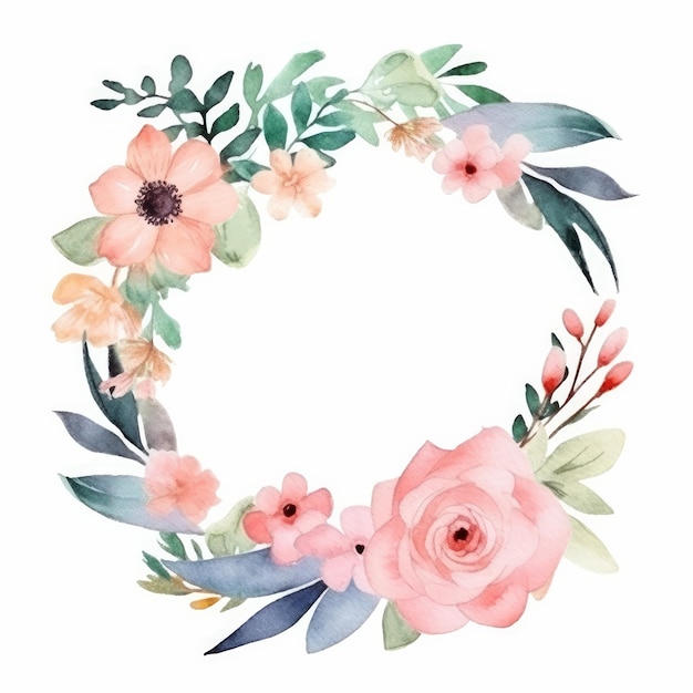 Watercolor floral wreath frame background illustration ai generativexa