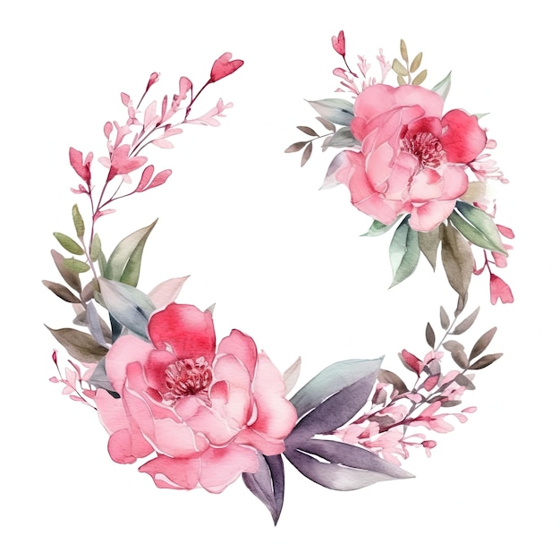 Watercolor floral wreath Illustration AI Generative