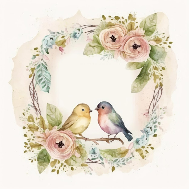 Watercolor floral wreath Illustration AI GenerativexA