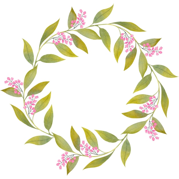 Watercolor floral wreath isolated on white background Natural hand painted design object