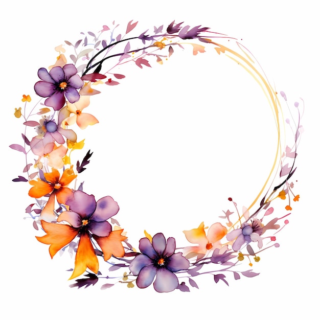 Photo watercolor_floral_wreath_on_white_background