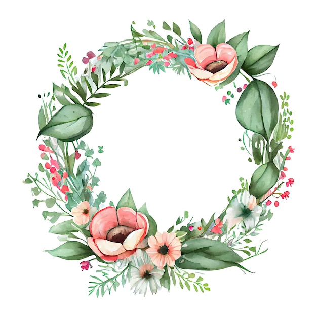 Watercolor floral wreath spring and summer flowers frame illustration