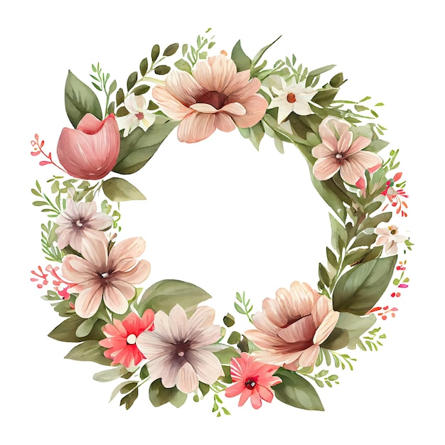 Photo watercolor floral wreath spring and summer flowers frame illustration