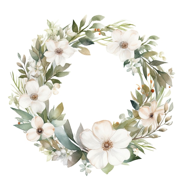 Watercolor floral wreath of summer wildflowers flowers isolated on white background Generative AI