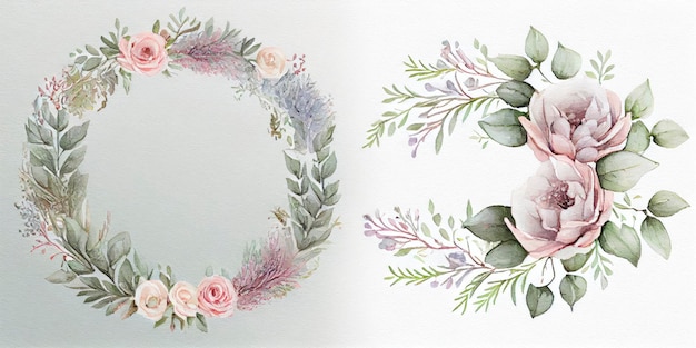 Watercolor Floral Wreath for Wedding Invitations and Stationery