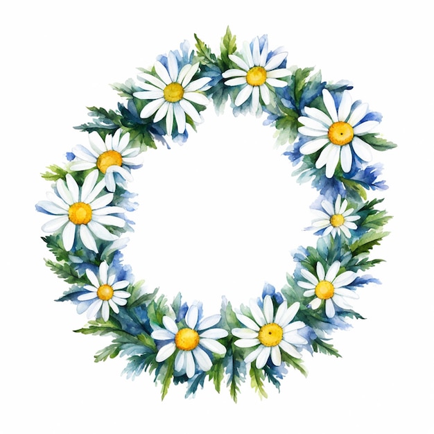 Watercolor floral wreath with chamomile flowers Hand painted illustration