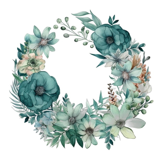 Watercolor floral wreath with flowers and leaves. the letter o is made of watercolors.