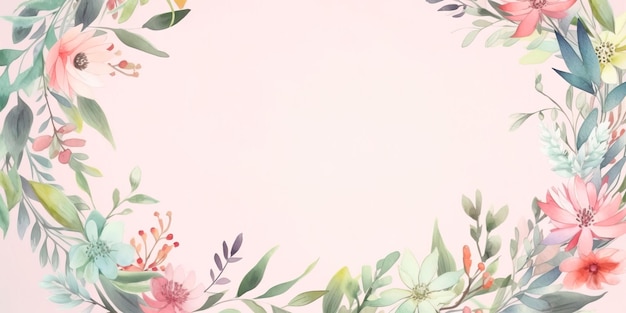 Watercolor floral wreath with pastel flowers and greenery ideal for use in branding or stationery Generative AI