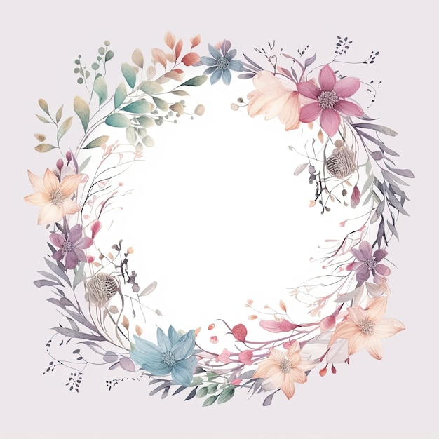A watercolor floral wreath with a place for text.