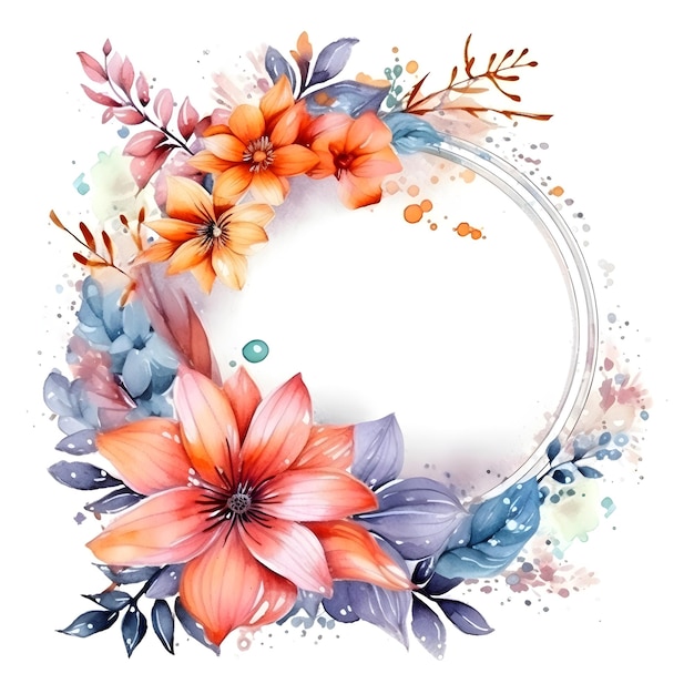 A watercolor floral wreath with a watercolor flower.