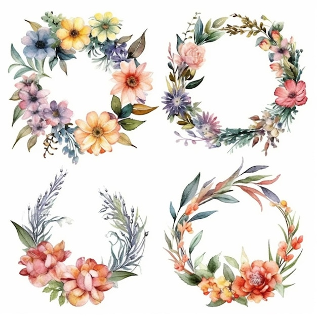 watercolor floral wreaths set generative ai
