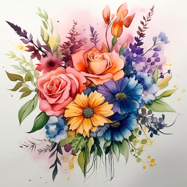 Набор акварельных цветов для свадебной открытки