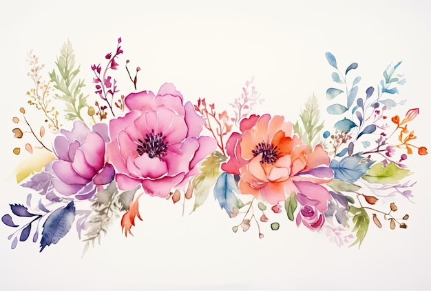 a watercolor flower arrangement with a frame in the style of sparse background