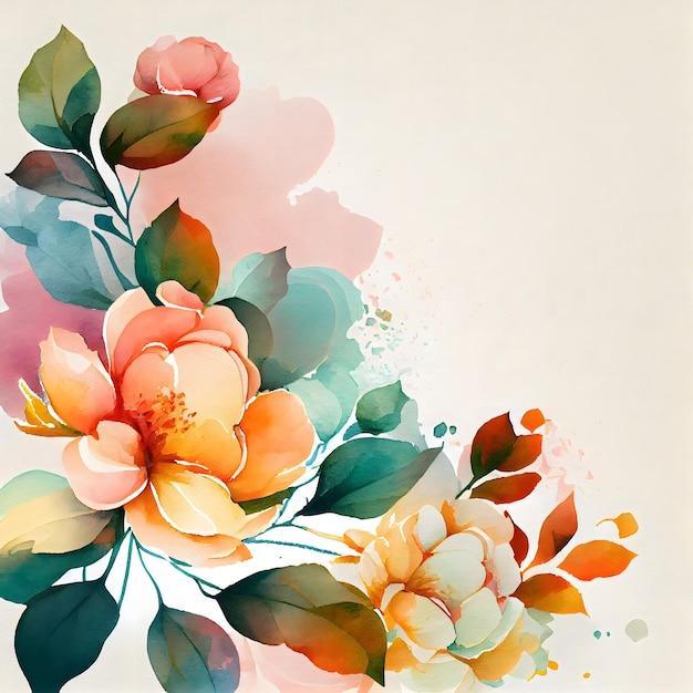 Акварельный цветочный фон абстрактный ботанический цветочный художественный бордюр для печати на холсте свадебный пригласительный билет иллюстрация Generative Ai