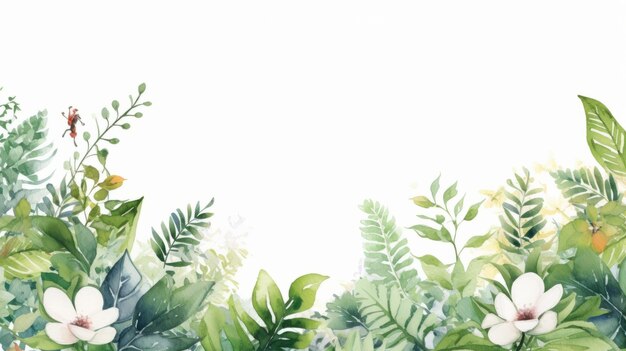 Watercolor Flower Background With Green Leaves And Minimalist Design