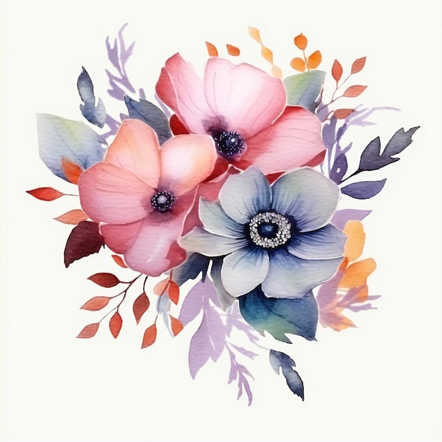 watercolor flower banquet on white background