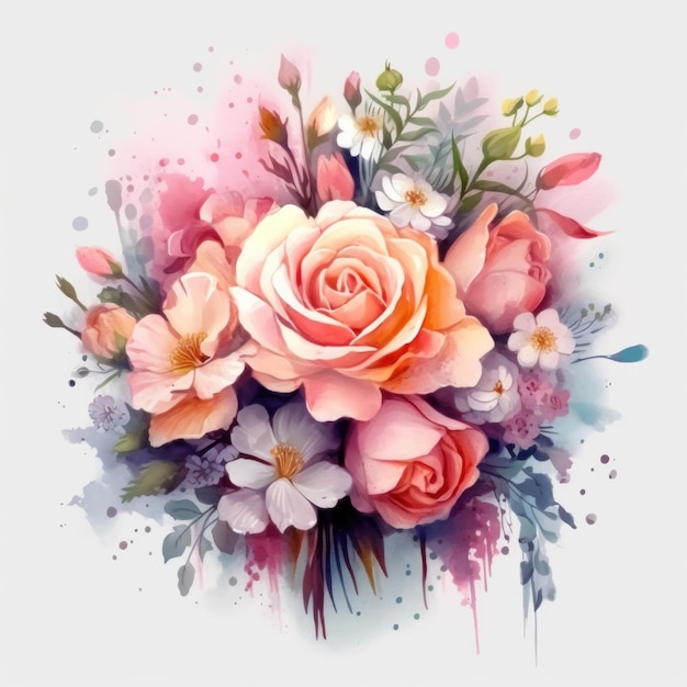 Watercolor flower bouquet Illustration AI GenerativexA
