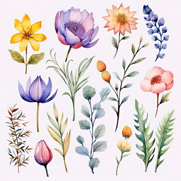 Photo watercolor flower clipart set