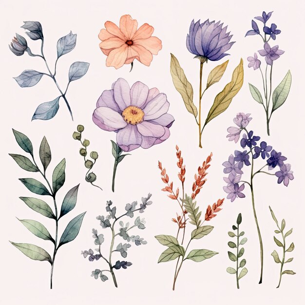 Watercolor Flower Clipart Set