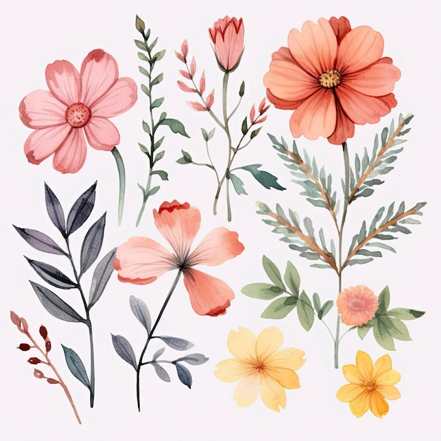 Watercolor Flower Clipart Set