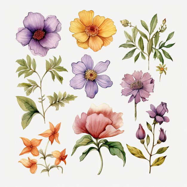 Photo watercolor flower clipart set