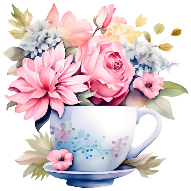 Watercolor Flower Cup Sublimation Clipart